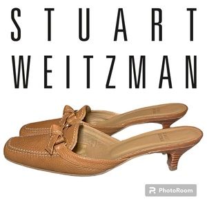 Stuart Weitzman Brown Heels Mules Pebbled Leather Kitten 2 inch heels Size 9.5